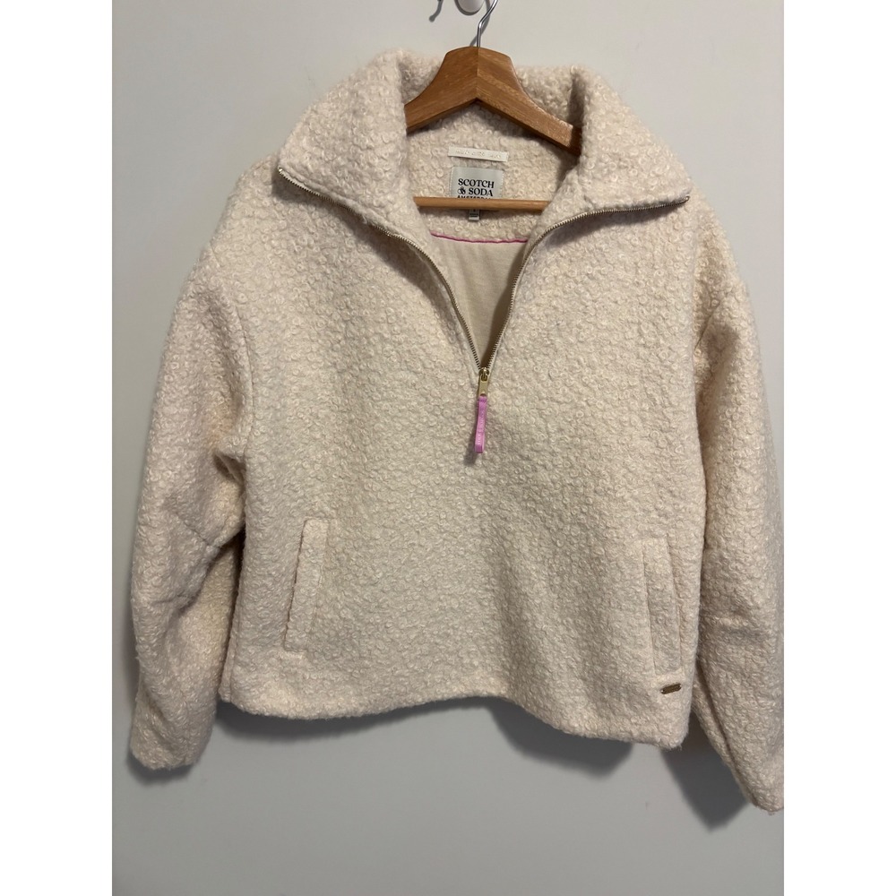 Scotch & Soda Women Cream Teddy Fleece Quarter Zip Pullover Jacket Small